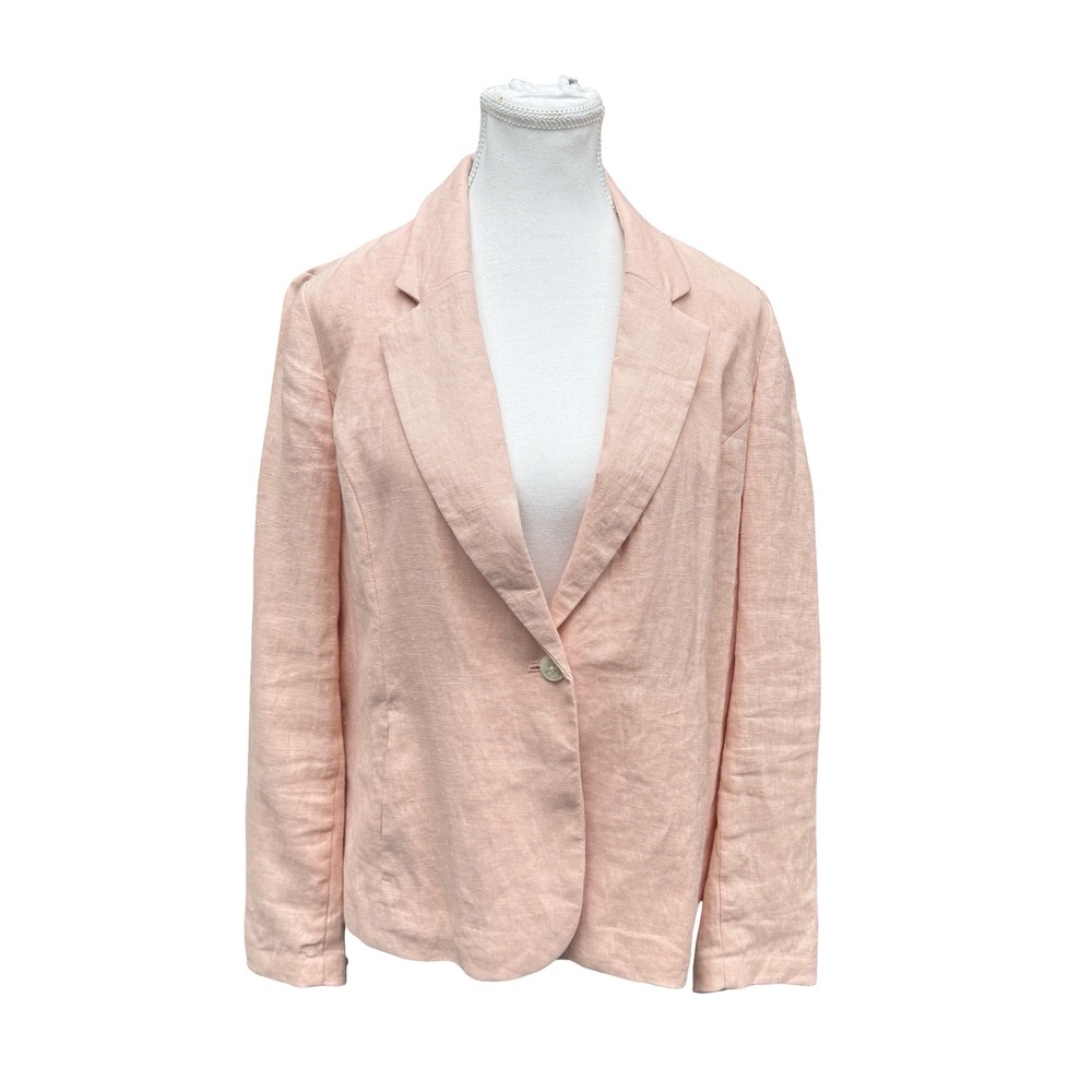 J. Jill Love Linen Pink Peach Single Button Blazer Jacket Womens Medium Petite